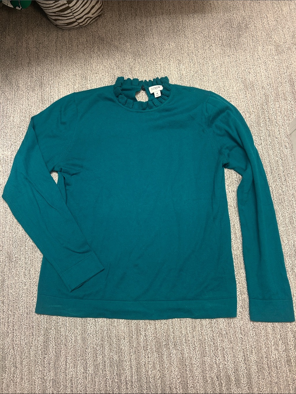 J. Crew Women’s Teal Ruffle Collar Crewneck Sweater